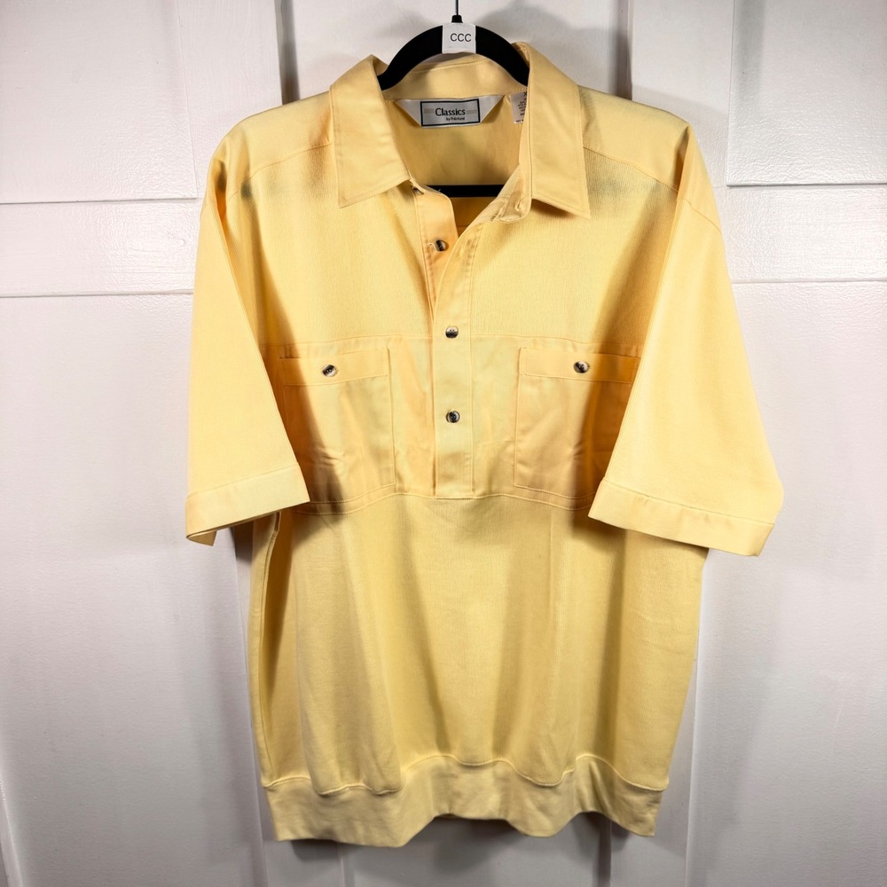 Classics by Palmland Mens XL Yellow Short Sleeve Polo Shirt Banded Hem Vintage